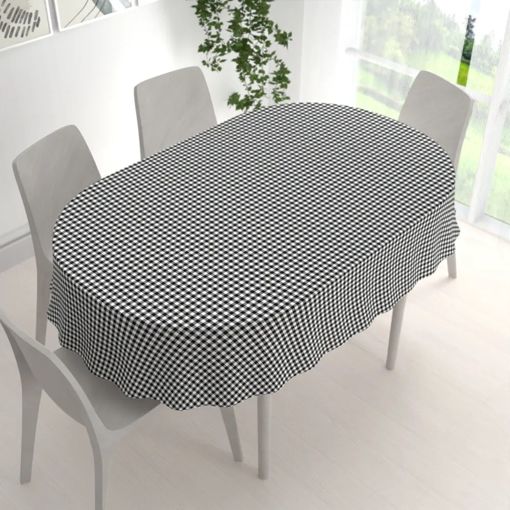 Biante Bavlnený oválny obrus Sandra SA-060 Čierno-biele kocky 120x200 cm