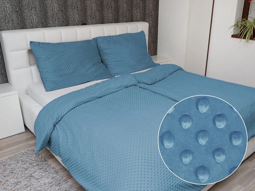 Biante Hrejivé posteľné obliečky Minky 3D bodky MKP-044 Kovovo modrá Predĺžené 140x220 a 70x90 cm