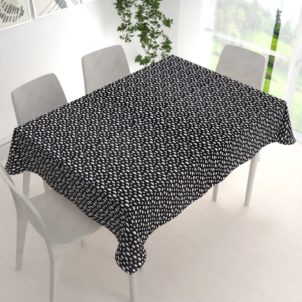 Biante Detský bavlnený obdĺžnikový obrus Sandra SA-306 Biele obláčiky na čiernom 50x100 cm