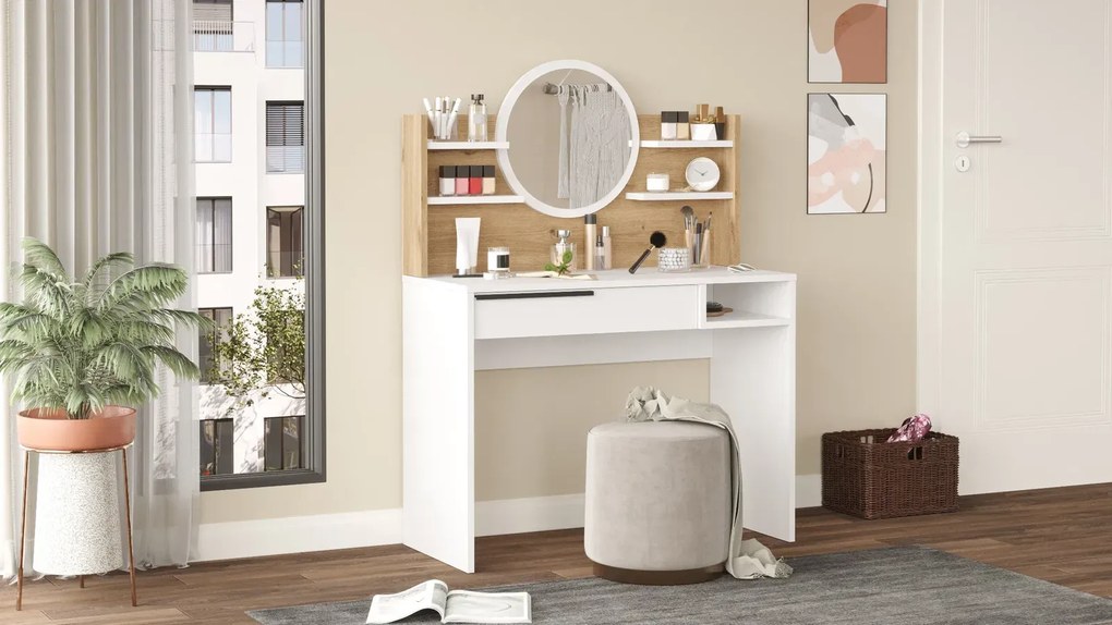 Toaletný stolík Houseland Ainaly dub Castello/biely