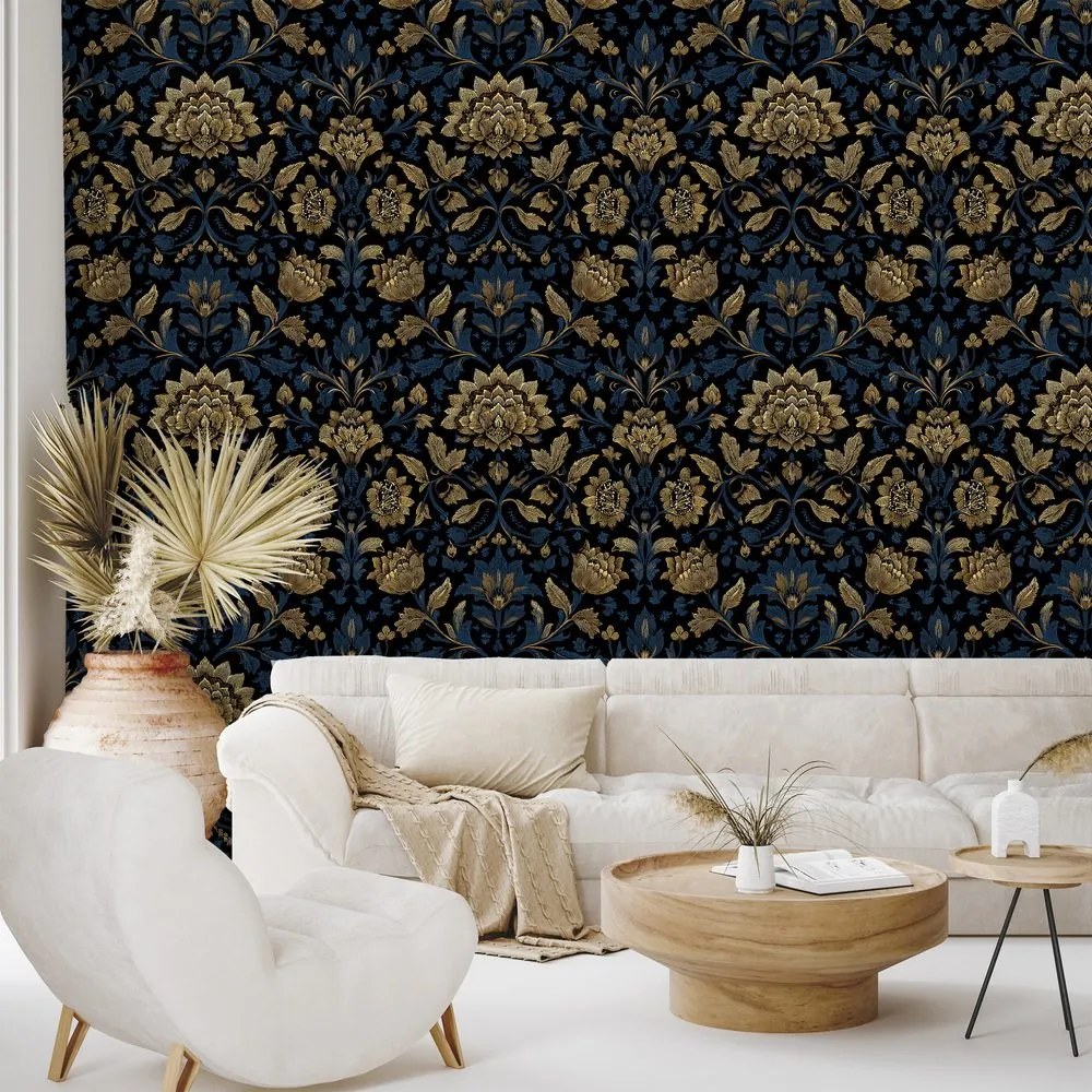 Samolepiaca tapeta zlaté kvety na tmavom pozadí