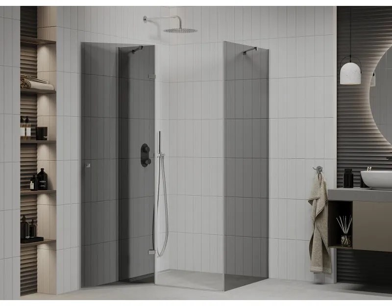 Mexen Roma, sprchovací kút 100 (dvere) x 110 (stena) cm, 6mm šedé sklo, chrómový profil, 854-100-110-01-40