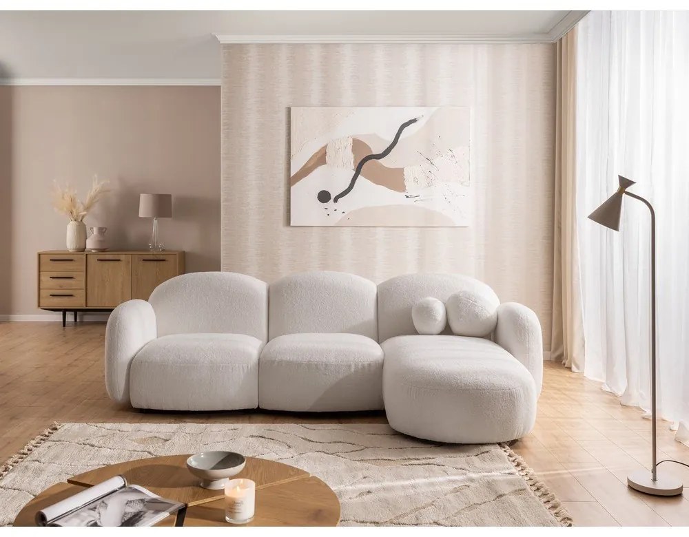 Krémová rohová pohovka z textílie buklé (pravý roh/s leňoškou) Orbit – Ropez