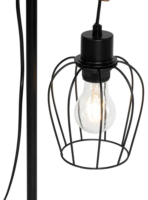Rustikálna stolná lampa čierna s drevom - Stronk