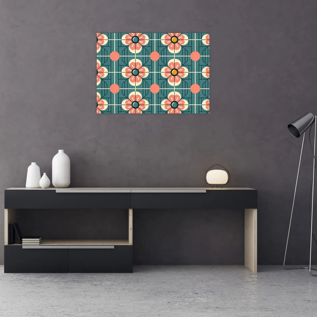 Obraz - Retro vzor s kvetmi (70x50 cm)