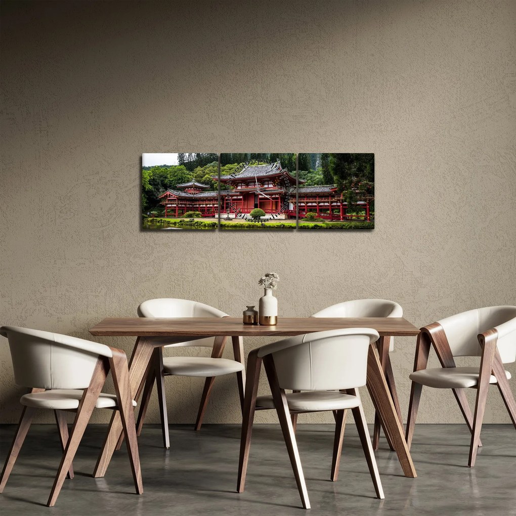 Obraz - čínska architektúra (s hodinami) (90x30 cm)
