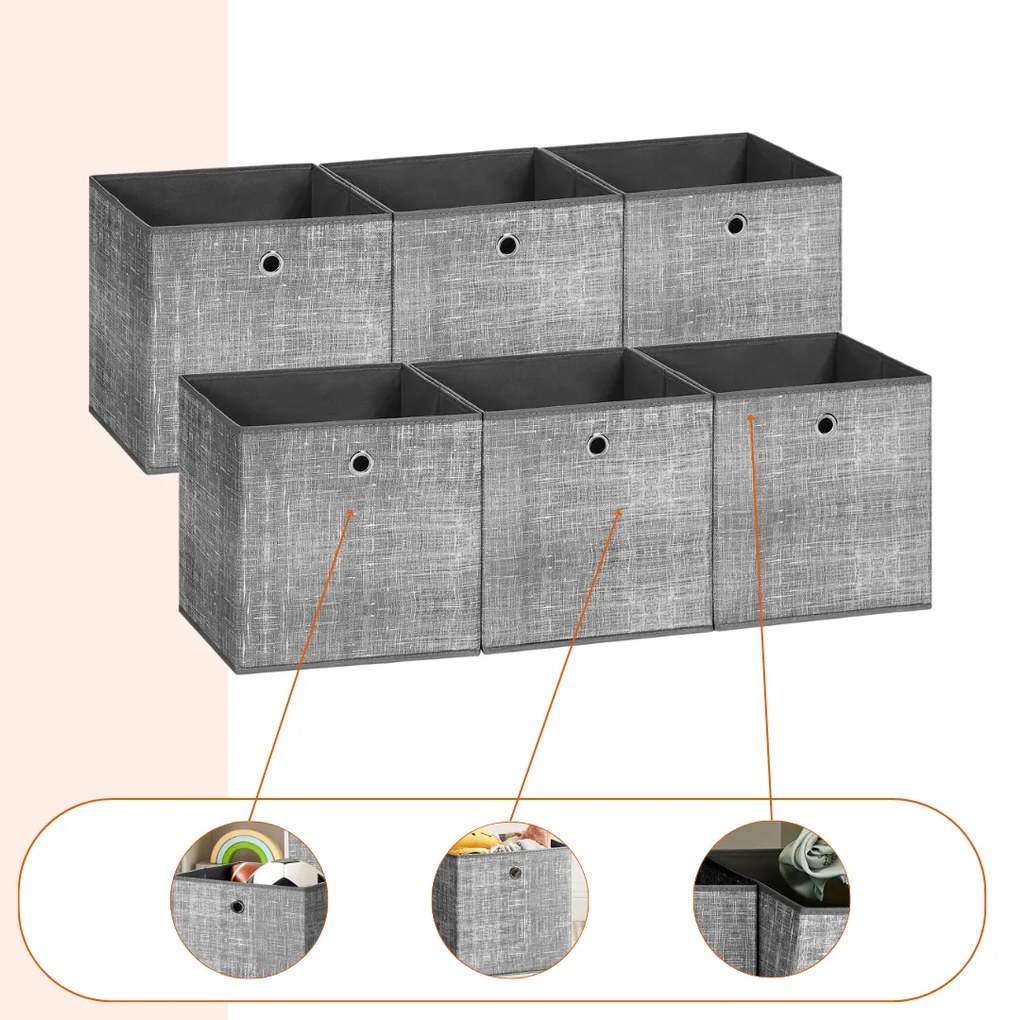 Úložné boxy GARY 6ks,30x30x30cm, šedá Jurhan