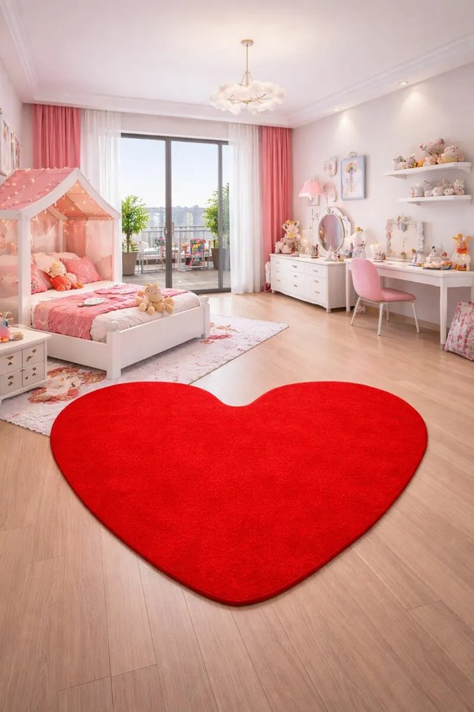 Vopi, Kusový koberec Eton červený srdce, 100x120 srdce, červená, detská izba