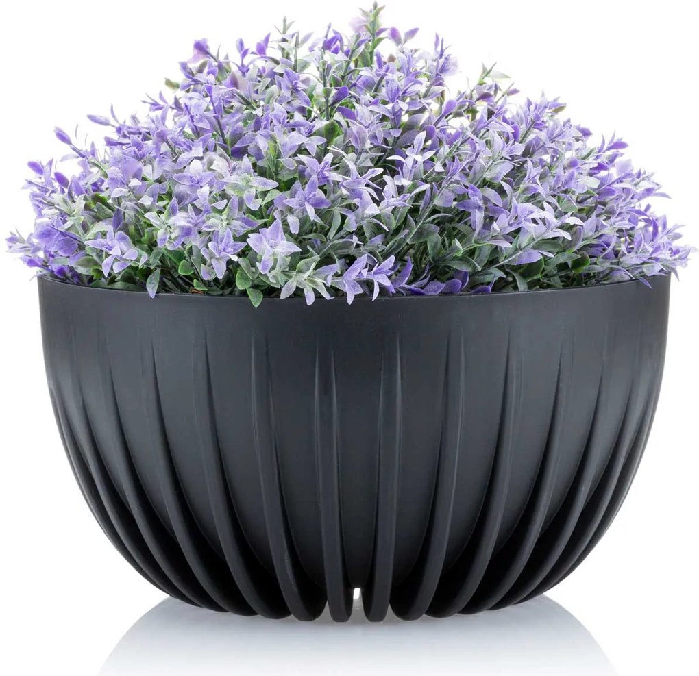 PLASTOVÝ KVETINÁČ STRIPPED ECO SADA 2KS 16X30 CM+15X24 CM ČIERNA