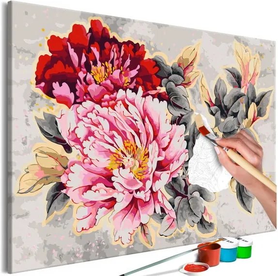 DIY set na tvorbu vlastného obrazu na plátne Artgeist Beautiful Peonies, 120 × 80 cm