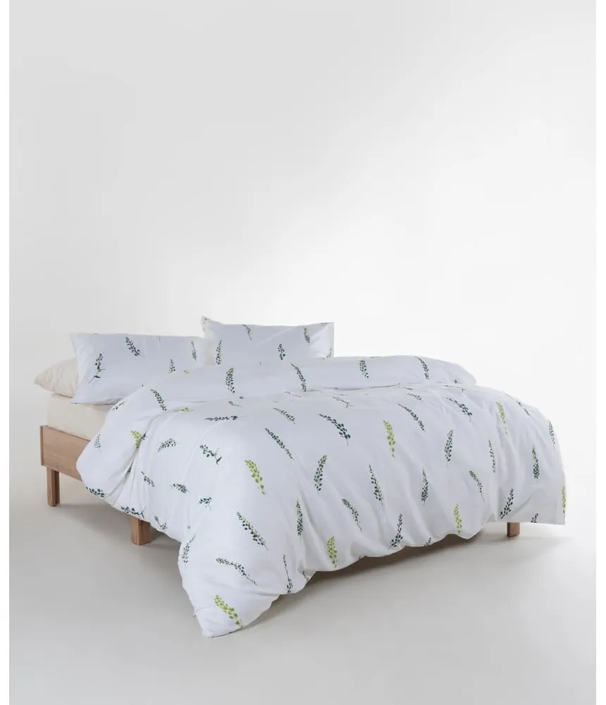 Biele/zelené obliečky na dvojlôžko/predĺžené z bavlneného saténu 240x220 cm Marseille Floral – Mila Home Luxury