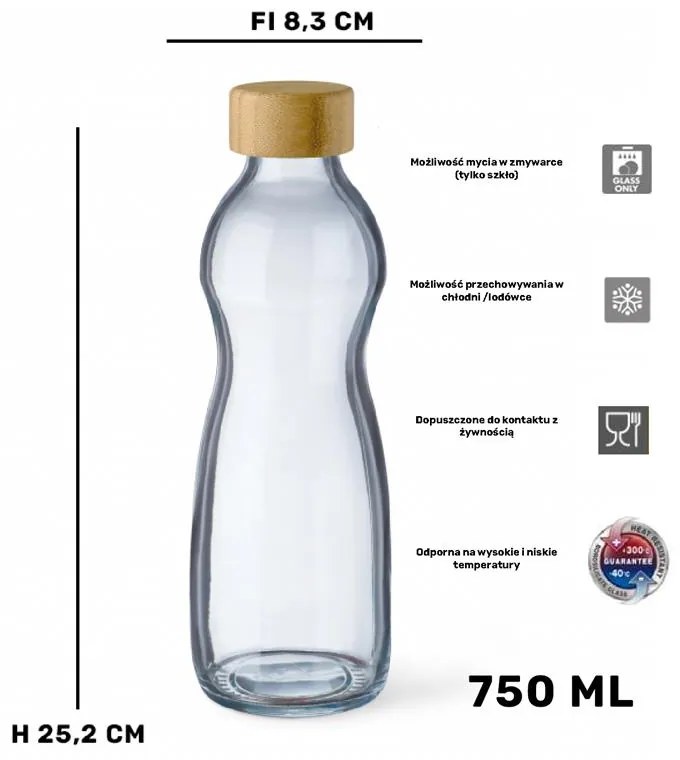 SIMAX PURE SKLENENÁ FĽAŠA 750ML BAMBUSOVÉ VEKO
