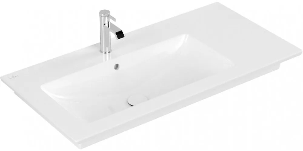 VILLEROY &amp; BOCH Venticello asymetrické umývadlo na skrinku s otvorom, odkladacia plocha vpravo, s prepadom, 1000 x 500 mm, biela alpská, 4134L101