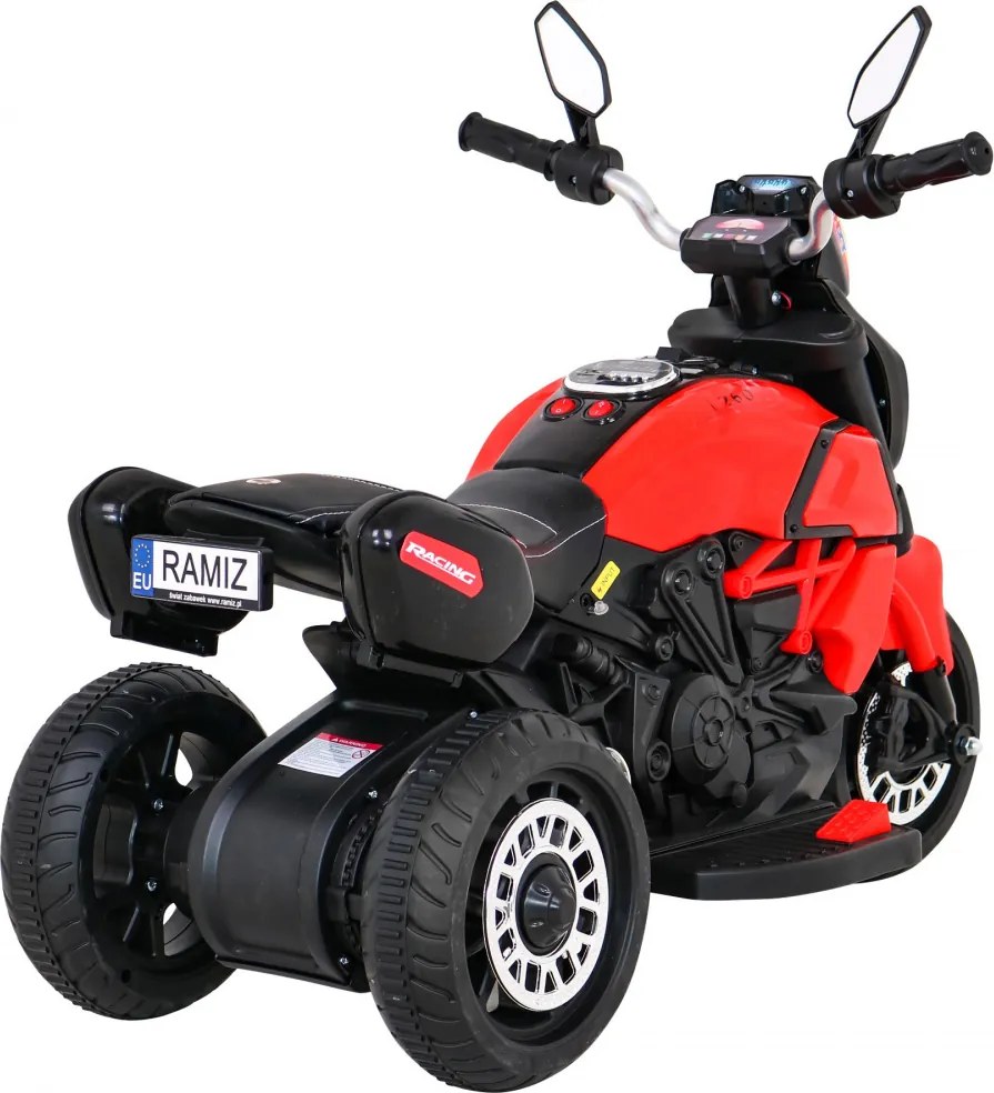 Ramiz Motorka Fast Tourist na batérie pre deti červená + audio + svetlá + ekokoža