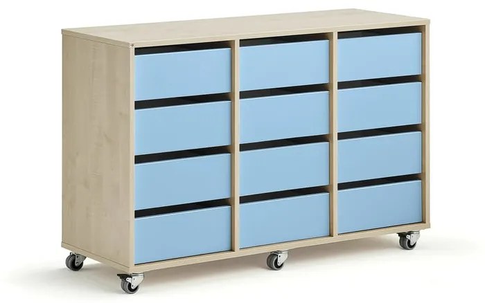 Úložná skriňa CASPER, 12 zásuviek, breza, modrá