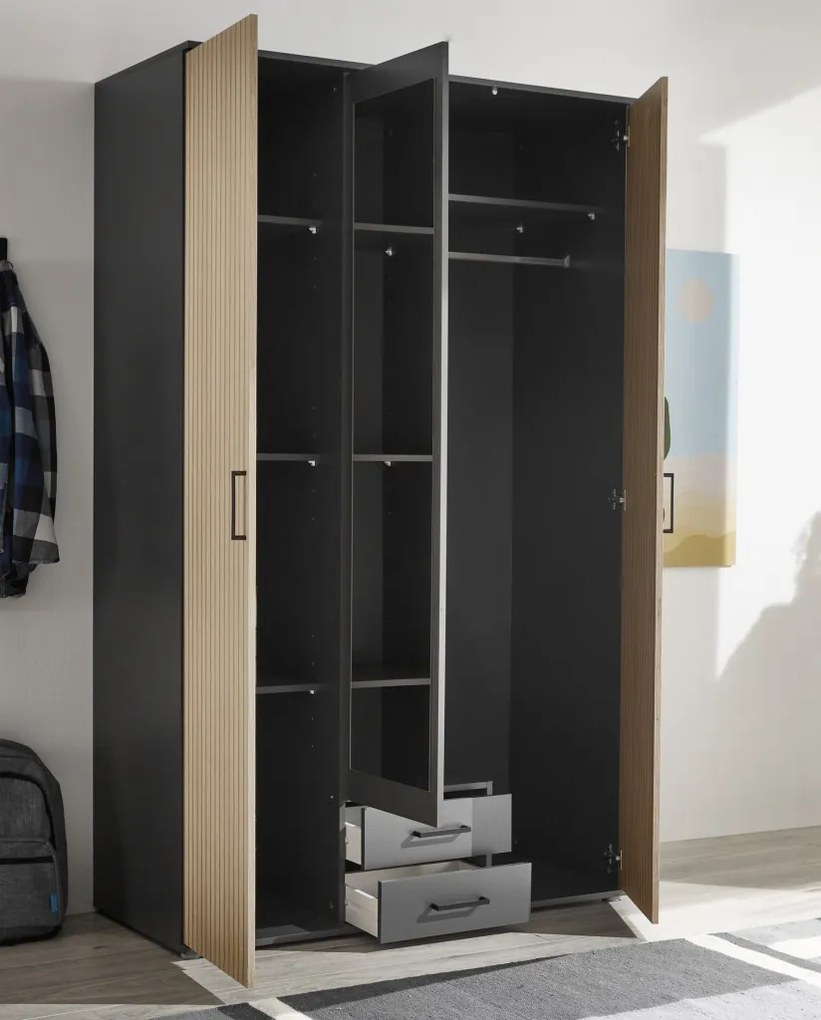 Šatníková skriňa Laurie, 120 cm, grafit/dub