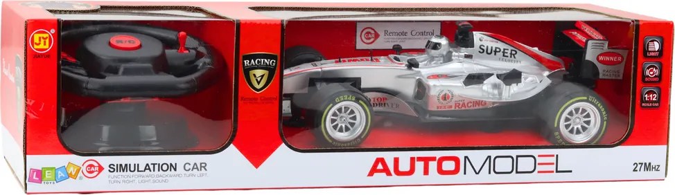 LEAN Toys Diaľkovo ovládané pretekárske auto RC s volantom, svetlami a zvukmi, mierka 1:12, strieborné