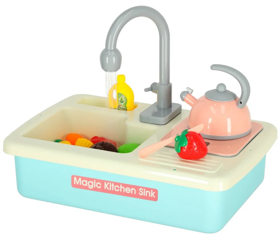 KIK Detské plastové umývadlo XXL s kuchynským príslušenstvom, modré, 3+