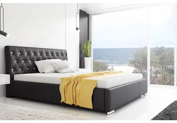 Dizajnová posteľ Adelaide s vysokým čelom a úložným priestorom čierna eko koža 200 x 200