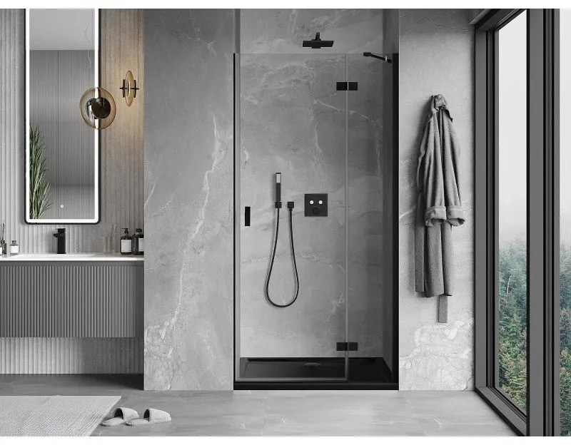 Mexen Mist-H, 1-krídlové sprchové dvere pravé 115 cm, číre sklo, čierny profil, 8A5-115-000-70-00-P