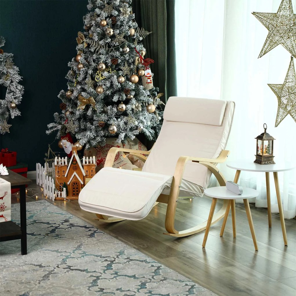 Hojdacie kreslo, relaxačné kreslo, opierka nôh nastaviteľná v 5 stupňoch, béžové