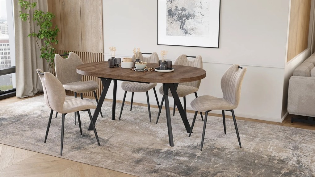 Mazzoni EXPANSO Hnedý dub / čierne nohy - OVÁLNY ROZKLADACÍ STÔL 160-360 cm PRE 16-18 OSÔB