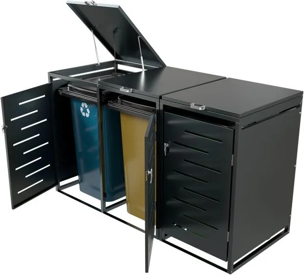 Kovový prístrešok pre 3 popolnice, antracit, 197×116×80 cm