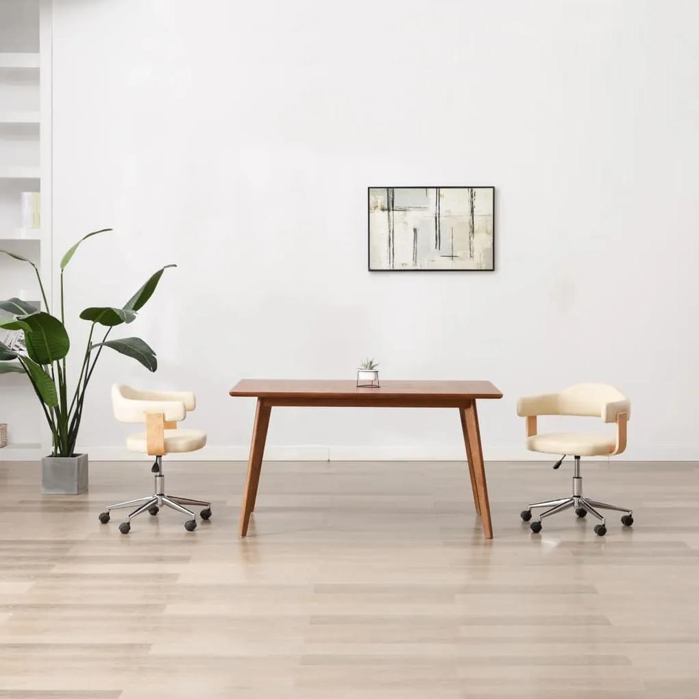Otočná kancelárska stolička krémová ohýbané drevo a umelá koža