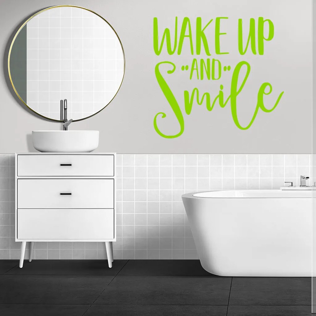 Veselá Stena Samolepka Nápis Wake up and Smile Farba: béžová, Veľkosť: 60 x 56 cm