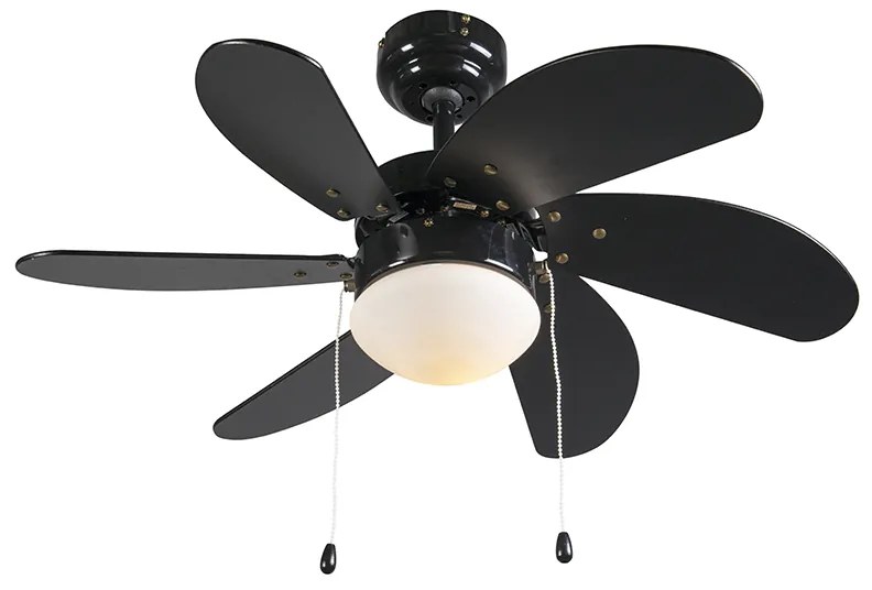 Stropný ventilátor čierny s drevenou potlačou 80 cm so šnúrkou - Fresh