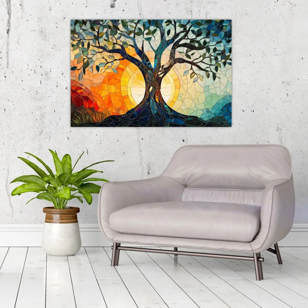 Obraz – Mozaika – slnko a strom I. (90x60 cm)