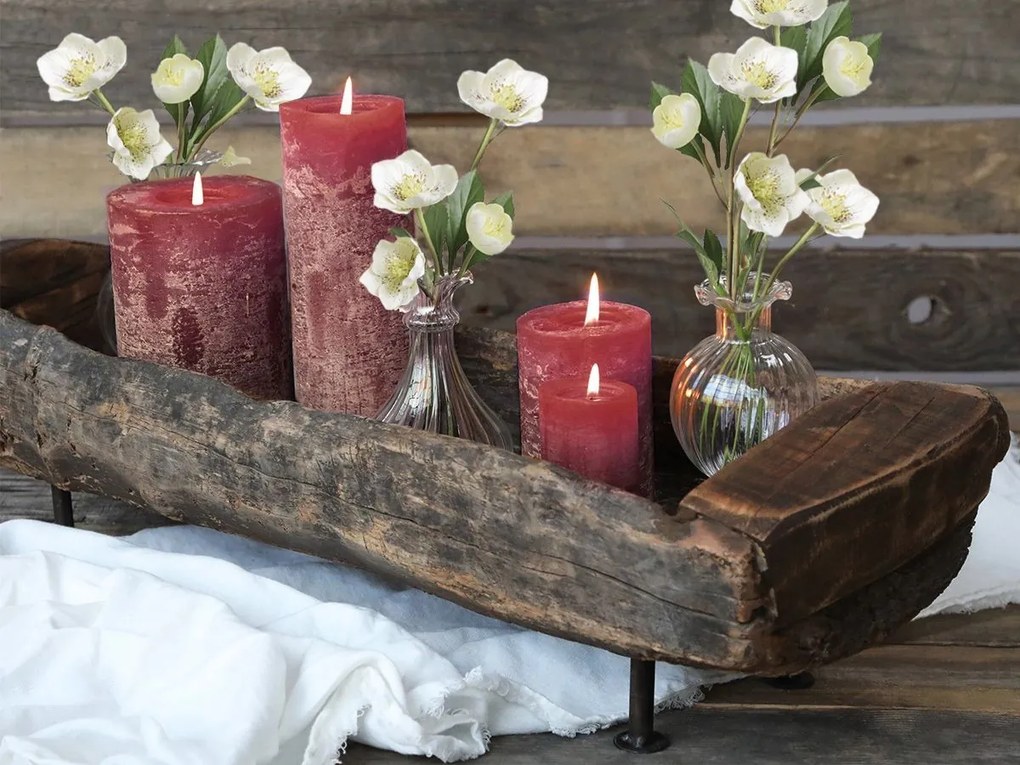 Červená široká sviečka Rustic pillar red - Ø 7*15cm/ 60h