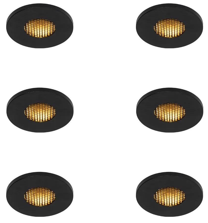 Sada 6 moderných kúpeľňových zapustených bodových svetiel čierna IP54 - Shed Honey