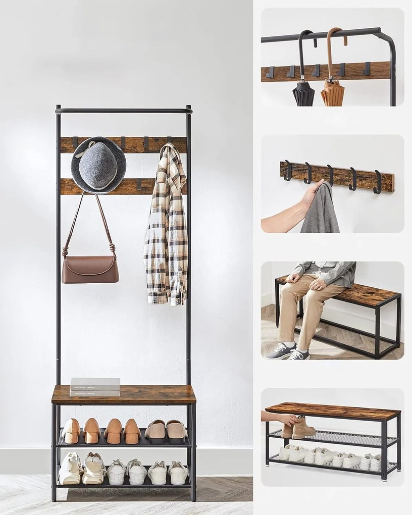 Predsieňová stena TAYLOR s botníkom 180x64 cm, rustikálne hnedá