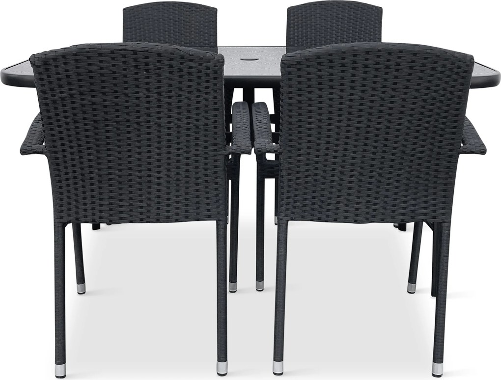 Noela Záhradný jedálenský set Klaudia čierny + 4x ratanová stolička Roma