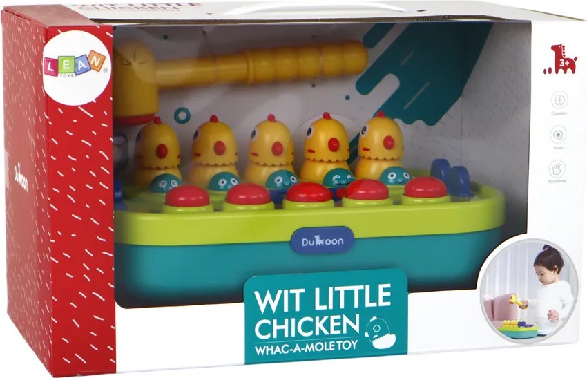 LEAN Toys Obratnostná hra Whac-a-Mole – kuriatka, kladivo, svetlá, zvuky, na batérie