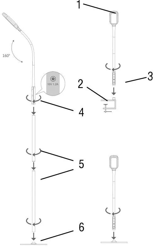 LED lampička XENIA 12W stmievateľná s časovačom(stôl/zem/clip)