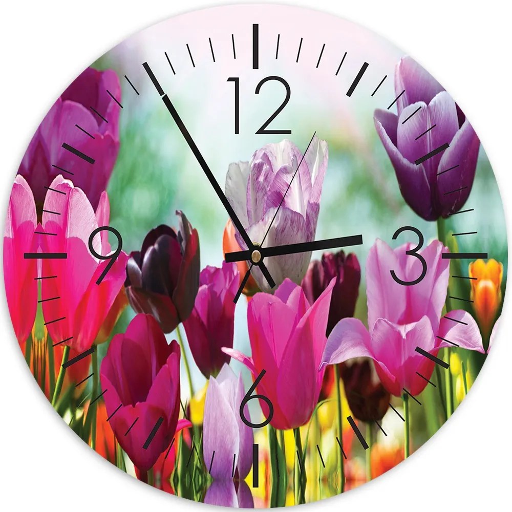 Gario Hodiny na stenu Farebné tulipány Rozmery: 80 x 80 cm