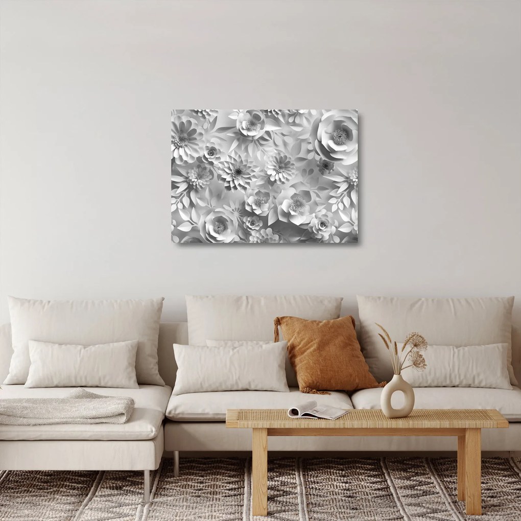 Sklenený obraz - Biele kvety (70x50 cm)
