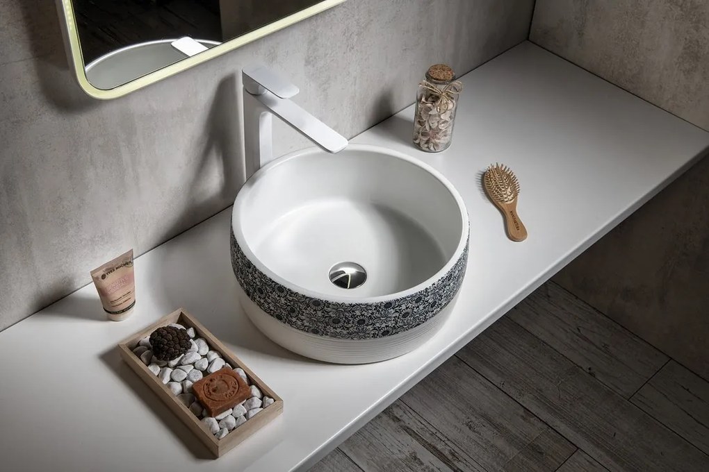 Sapho Sapho, PRIORI keramické umývadlo na dosku Ø 41 cm, hnedá s modrým vzorom, PI023