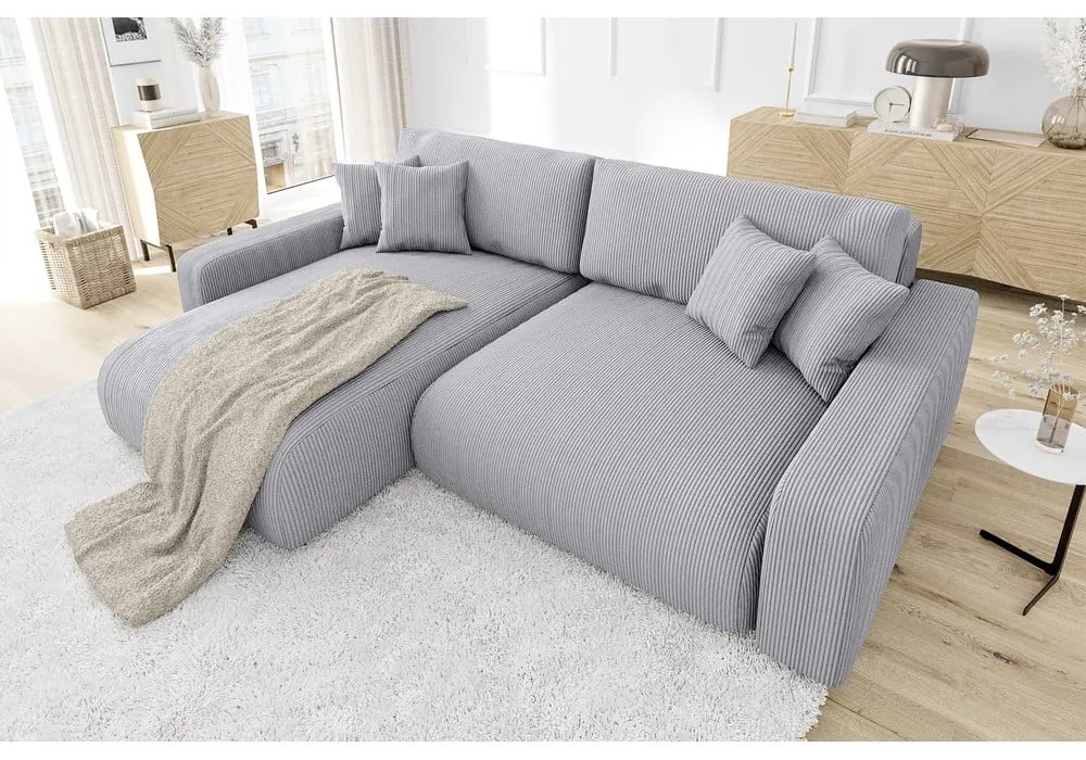 Svetlosivá menčestrová rozkladacia rohová pohovka (variabilná) Sara – Ropez