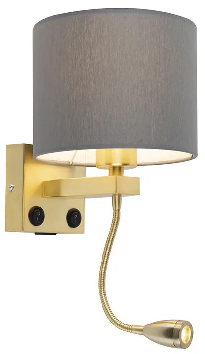 Art Deco nástenná lampa zlatá s USB a sivým tienidlom - Brescia