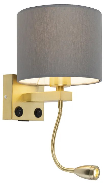 Nástenná lampa v štýle art deco zlatá s USB a šedým tienidlom - Brescia