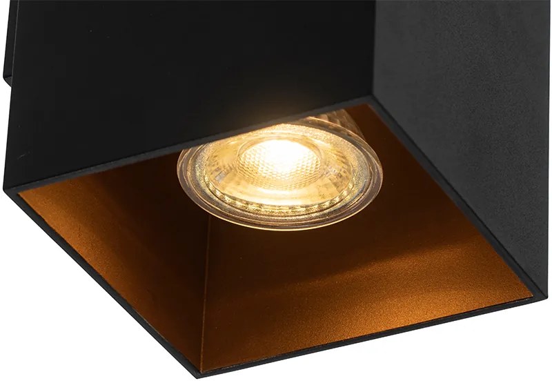 Dizajnová štvorcová nástenná lampa čierna so zlatým vnútrom - Sab