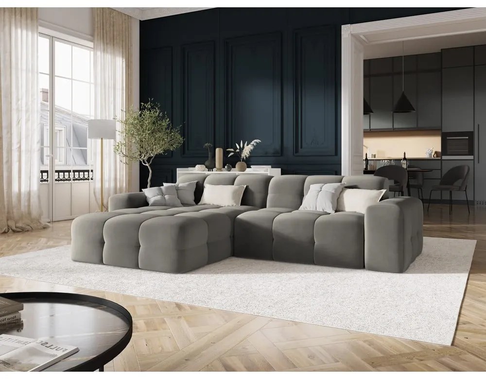 Sivá zamatová rohová pohovka (ľavý roh) Kendal - Micadoni Home