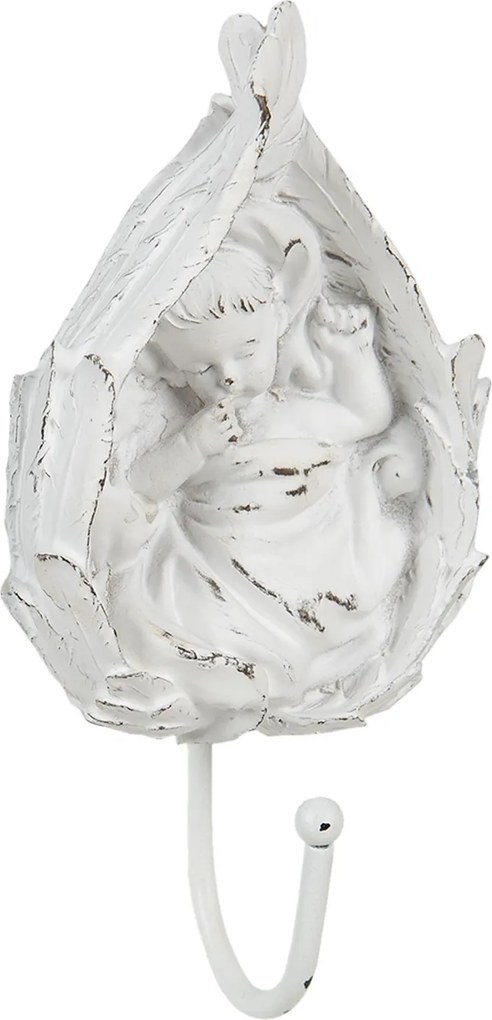 Biely antik nástenný háčik s anjelikom - 8*5*17 cm