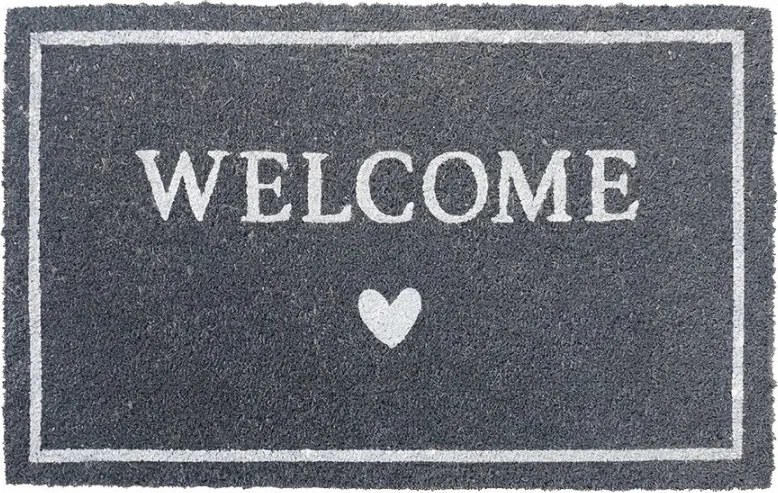 Šedá kokosová rokožka so srdiečkom Welcome - 75*45*1 cm