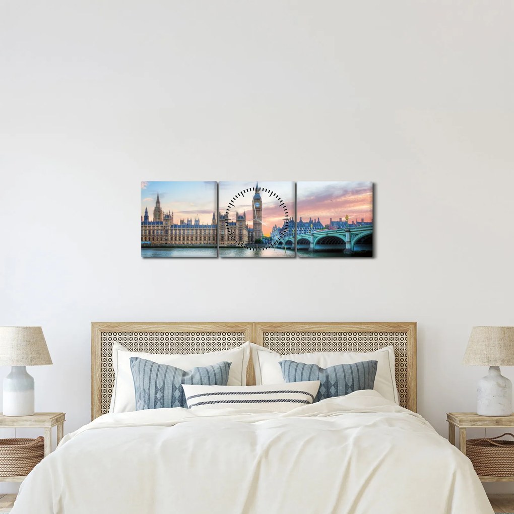 Obraz - Londýn v pastelových farbách (s hodinami) (90x30 cm)