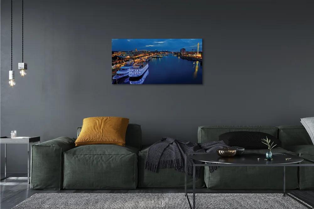 Obraz canvas Loď mora mesto na nočnej oblohe 120x60 cm