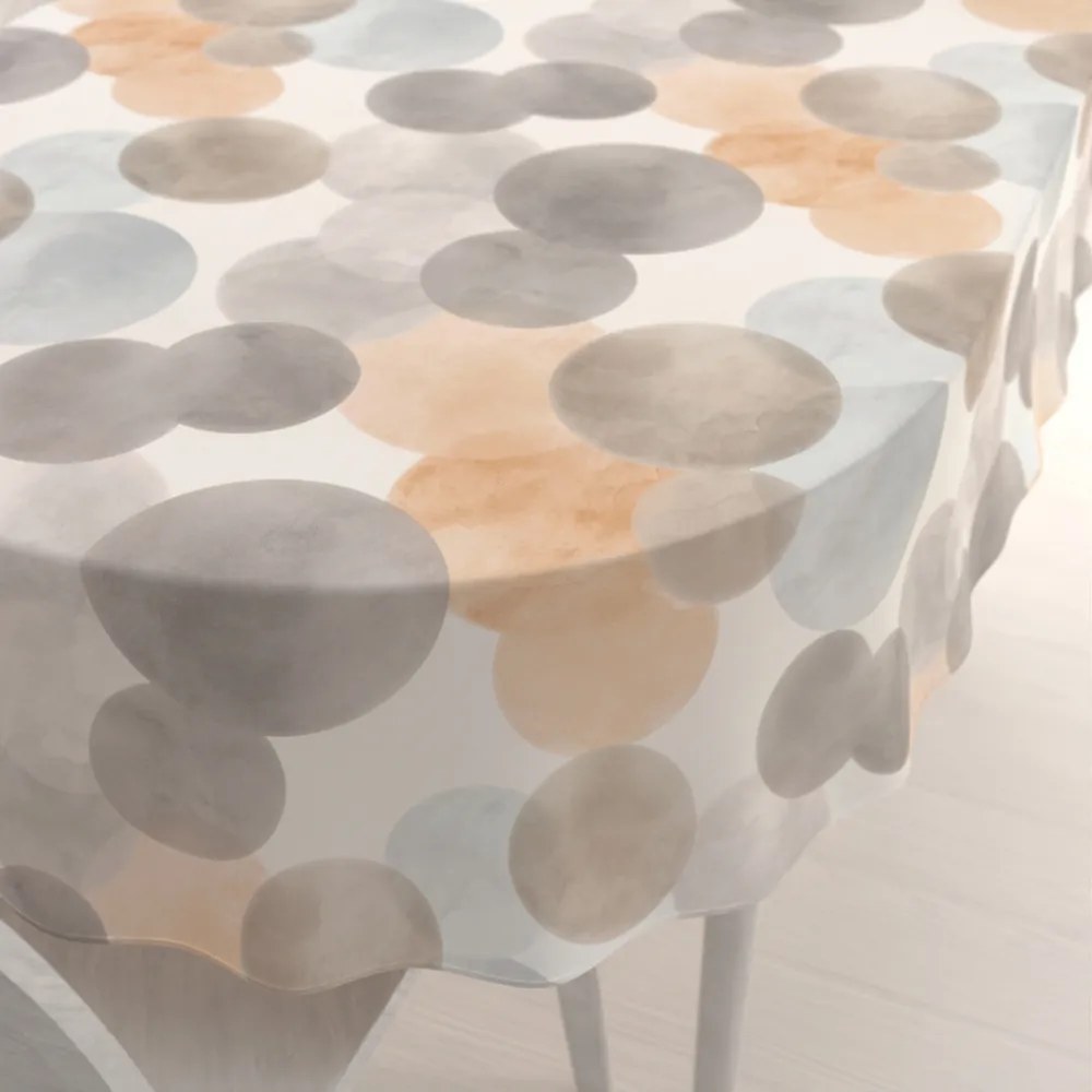 Biante Zamatový oválny obrus Tamara TMR-047 Sivo-béžové kruhy na smotanovom 60x100 cm